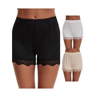 3 Packs Women's Lace Trim Ice Silk Mid-Waister Loose Slip Shorts Light and Breathable Boyshorts