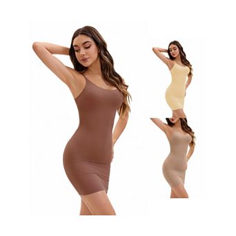 3 Packs Women's Adjustable Spaghetti Strap Cami Full Slips Tummy Control Under Dress Nightwear