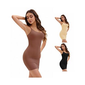 3 Packs Women's Adjustable Spaghetti Strap Cami Full Slips Tummy Control Under Dress Nightwear