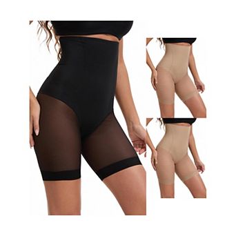 3 Packs Women's Mesh High Waist Tummy Control Thigh Slimmers Slip Shorts for Under Dresses Shapewear