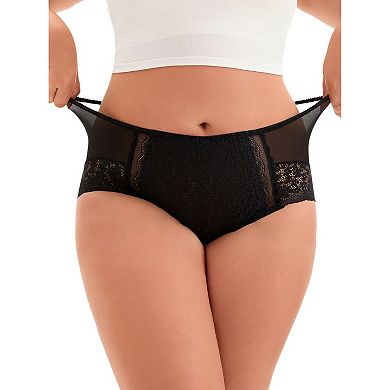 3 Packs Plus Size for Women's Lace Trim High Rise Solid Briefs Full Coverage Underwear
