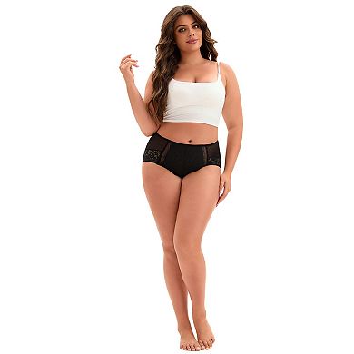 3 Packs Plus Size for Women's Lace Trim High Rise Solid Briefs Full Coverage Underwear
