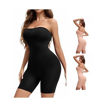 3 Packs Women's Tube Top Shapewear Bodysuits Tummy Control Hip Lifter BodyShaper Strapless Mid Thigh