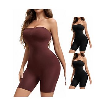 3 Packs Women's Tube Top Shapewear Bodysuits Tummy Control Hip Lifter BodyShaper Strapless Mid Thigh