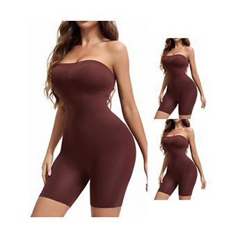 3 Packs Women's Tube Top Shapewear Bodysuits Tummy Control Hip Lifter BodyShaper Strapless Mid Thigh