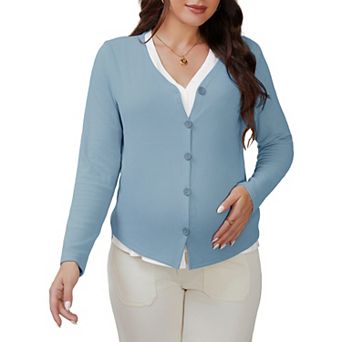 Women's Maternity Button Down Shirts Pregnancy Clothes Long Sleeve V Neck Faux 2 pc Nursing Tops