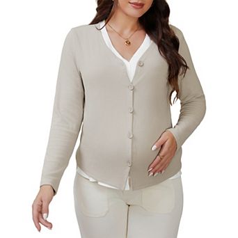 Women's Maternity Button Down Shirts Pregnancy Clothes Long Sleeve V Neck Faux 2 pc Nursing Tops
