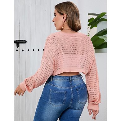 Womens Plus Size Cardigans Open Front Cropped Short Cardigan Fall Fashion Pointelle Knit Sweater
