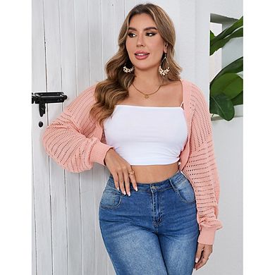 Womens Plus Size Cardigans Open Front Cropped Short Cardigan Fall Fashion Pointelle Knit Sweater