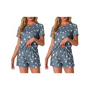 Women's Short Sleeve Button-Down Pajama Set - Lounge Sleepwear Top & Shorts (Gray)
