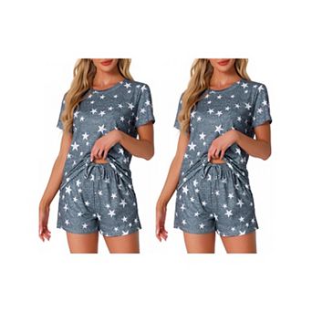 2 Sets Women's Pajama Sets 2 pc Lounge Set Short Sleeve Top and Shorts Soft Cozy Loungewear Sets