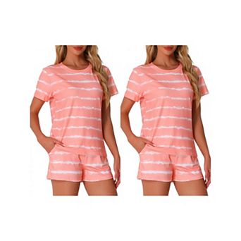 2 Sets Women's Pajama Sets 2 pc Lounge Set Short Sleeve Top and Shorts Soft Cozy Loungewear Sets