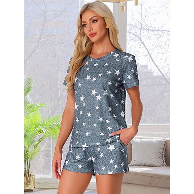 2 Sets Women's Pajama Sets 2 Piece Lounge Set Short Sleeve Top and Shorts Soft Cozy Loungewear Sets