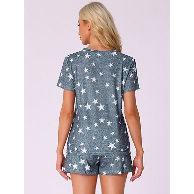 2 Sets Women's Pajama Sets 2 Piece Lounge Set Short Sleeve Top and Shorts Soft Cozy Loungewear Sets