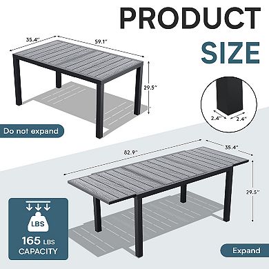 Extendable Rectangular Dining Table with Durable PE Top and Aluminum Frame