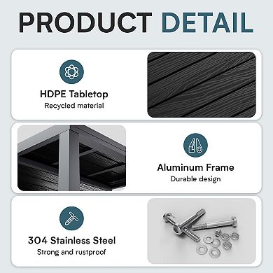 Extendable Rectangular Dining Table with Durable PE Top and Aluminum Frame