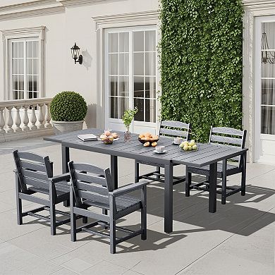 Extendable Rectangular Dining Table with Durable PE Top and Aluminum Frame