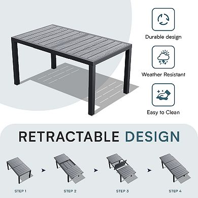 Extendable Rectangular Dining Table with Durable PE Top and Aluminum Frame