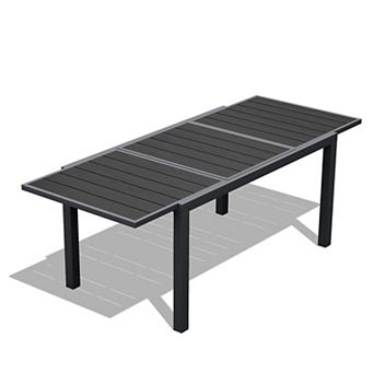 Extendable Rectangular Dining Table with Durable PE Top and Aluminum Frame