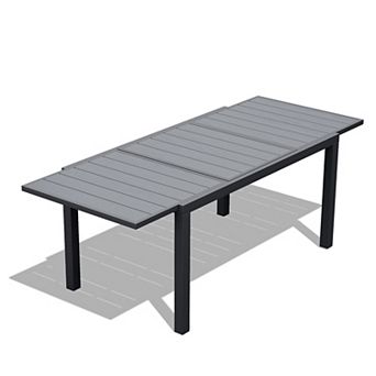 Extendable Rectangular Dining Table with Durable PE Top and Aluminum Frame