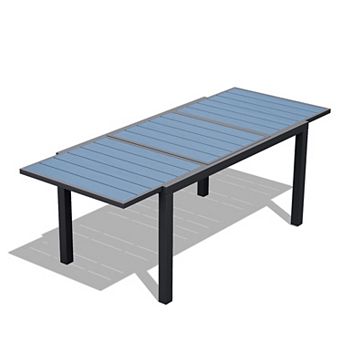 Extendable Rectangular Dining Table with Durable PE Top and Aluminum Frame