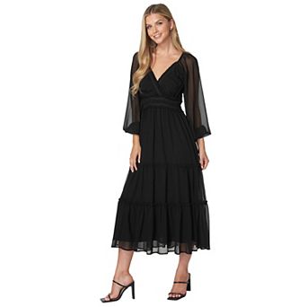 Women's bebe Lace-Up Back Chiffon Midi Dress