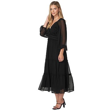 Women's bebe Lace-Up Back Chiffon Midi Dress