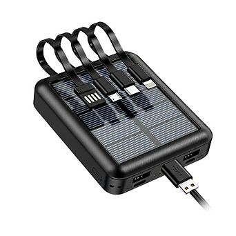 20000mAh Solar Power Bank, fast charge, 4 built-in cables (USB, Micro, Type-C, LT), LED light