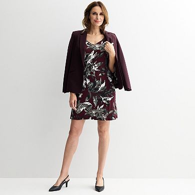 Women's Connected Apparel Printed V-Neck Dress with Sheer Sleeves