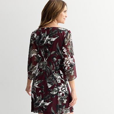 Women's Connected Apparel Printed V-Neck Dress with Sheer Sleeves