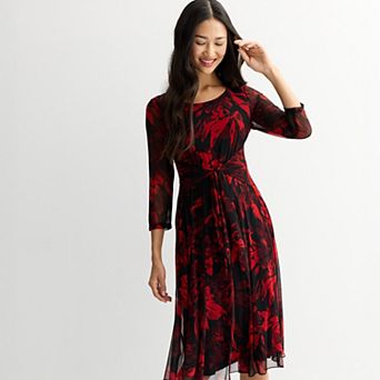 Women's Connected Apparel Printed Mesh Tie Front Dress