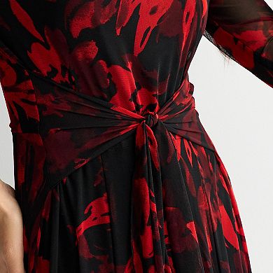 Women's Connected Apparel Printed Mesh Tie Front Dress