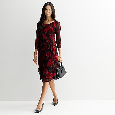 Women's Connected Apparel Printed Mesh Tie Front Dress