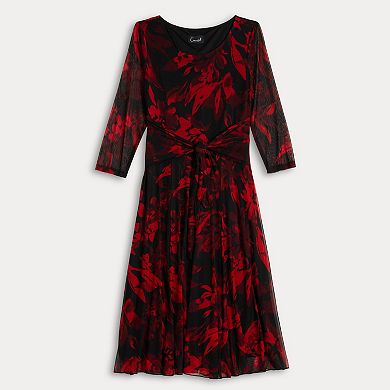 Women's Connected Apparel Printed Mesh Tie Front Dress