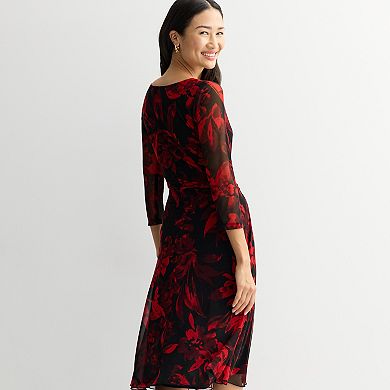 Women's Connected Apparel Printed Mesh Tie Front Dress