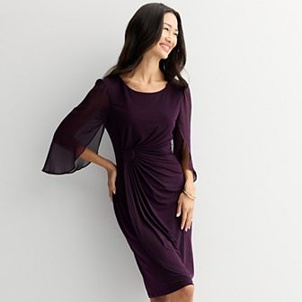 Women's Connected Apparel Solid Side Drape Skirt with Sheer Sleeves