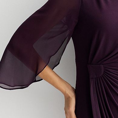 Women's Connected Apparel Solid Side Drape Skirt with Sheer Sleeves