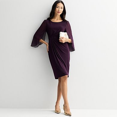 Women's Connected Apparel Solid Side Drape Skirt with Sheer Sleeves