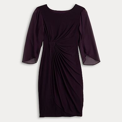 Women's Connected Apparel Solid Side Drape Skirt with Sheer Sleeves