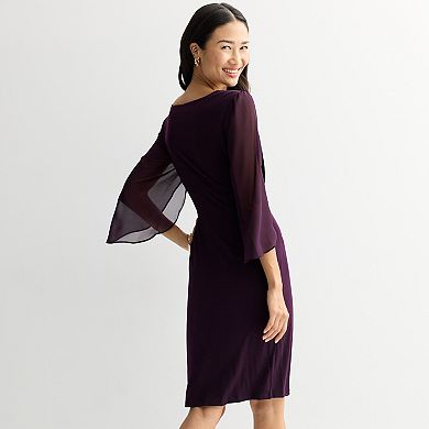 Women's Connected Apparel Solid Side Drape Skirt with Sheer Sleeves
