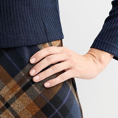Women's Connected Apparel Textured Solid Knit Top & Plaid Skirt Set