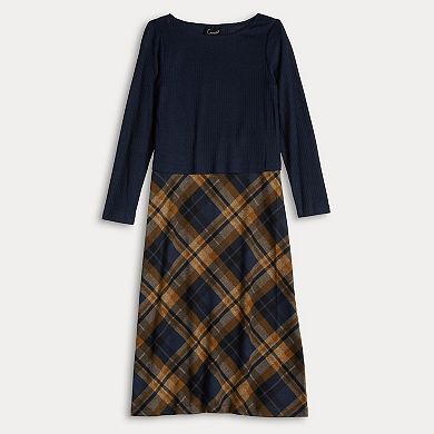 Women's Connected Apparel Textured Solid Knit Top & Plaid Skirt Set