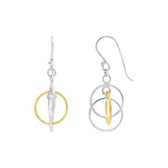 PRIMROSE Two-Tone Sterling Silver & 18k Gold Plated Polished Interlocking Drop Earrings