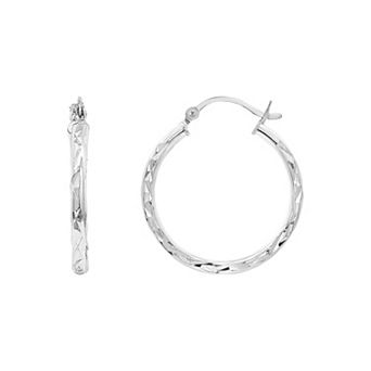 PRIMROSE Sterling Silver Diamond-Cut Hoop Earrings