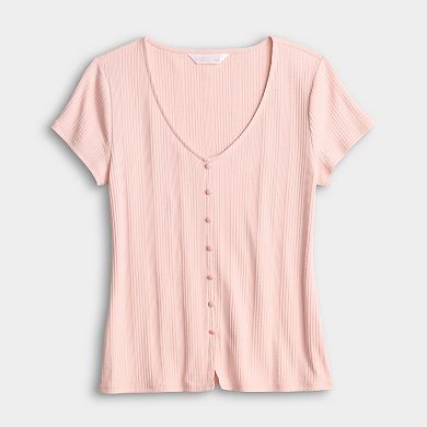 Women's LC Lauren Conrad V-Neck Button Front Cap Sleeve Top