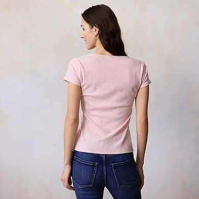 Women's LC Lauren Conrad V-Neck Button Front Cap Sleeve Top