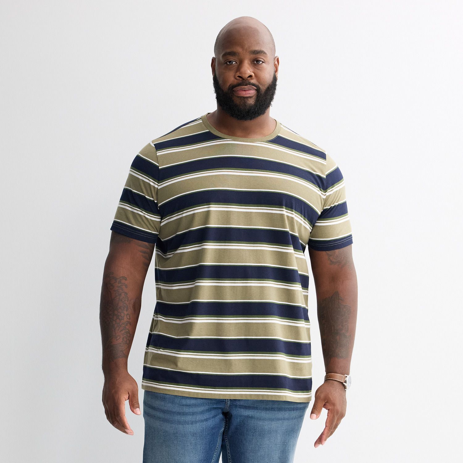 Мужские футболки Big & Tall Sonoma Goods For Life® Striped, цвет: Коричневый полосатый — фото 1