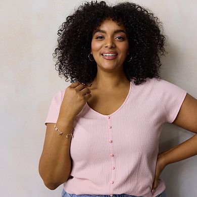 Plus Size LC Lauren Conrad V-Neck Button Front Cap Sleeve Top