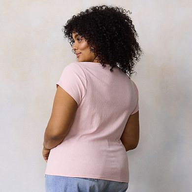 Plus Size LC Lauren Conrad V-Neck Button Front Cap Sleeve Top