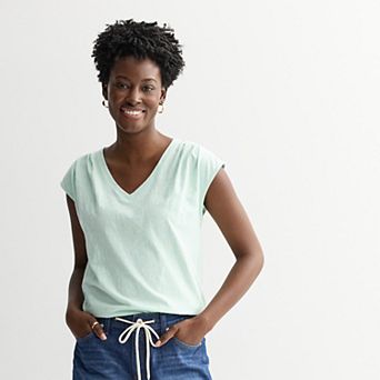 Petite Sonoma Goods For Life® Pleated V-Neck Muscle Tee